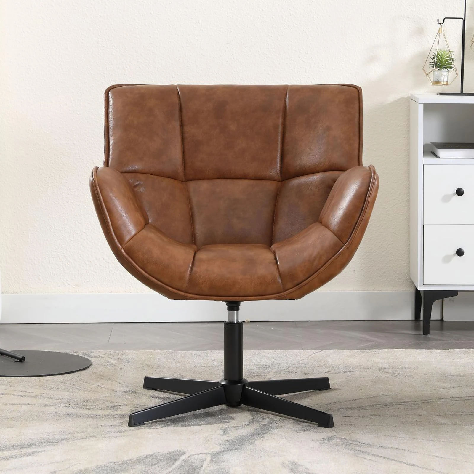 chairus Accent Armchair for Living Room Swivel Tub Chair in PU Leather Upholstered Occasional Lounge Chair with Metal Legs (Brown)