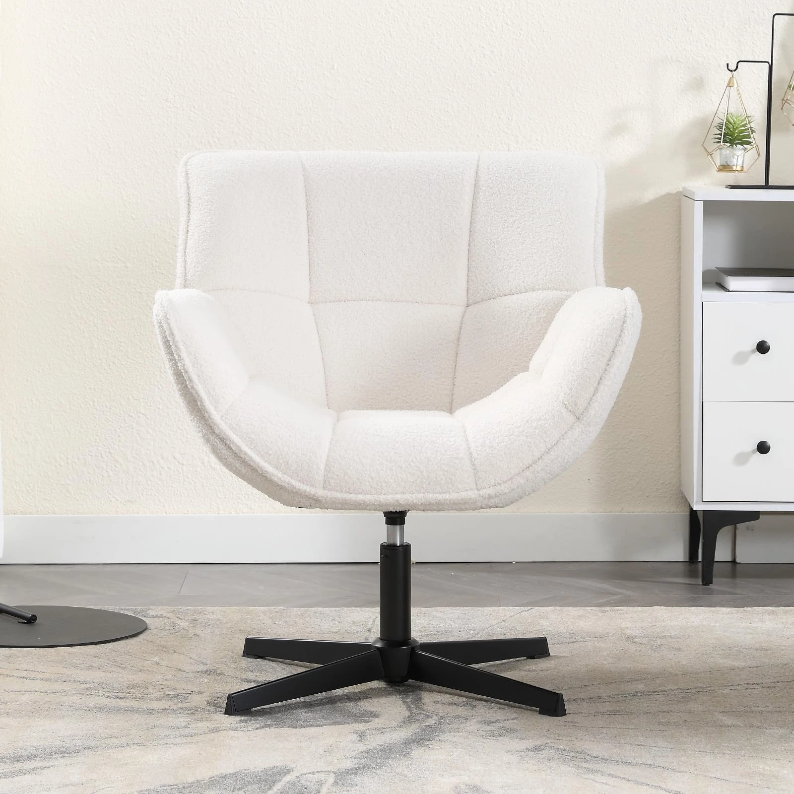 chairus Accent Armchair for Living Room Swivel Tub Chair in Faux Fur Upholstered Occasional Lounge Chair with Metal Legs (White)