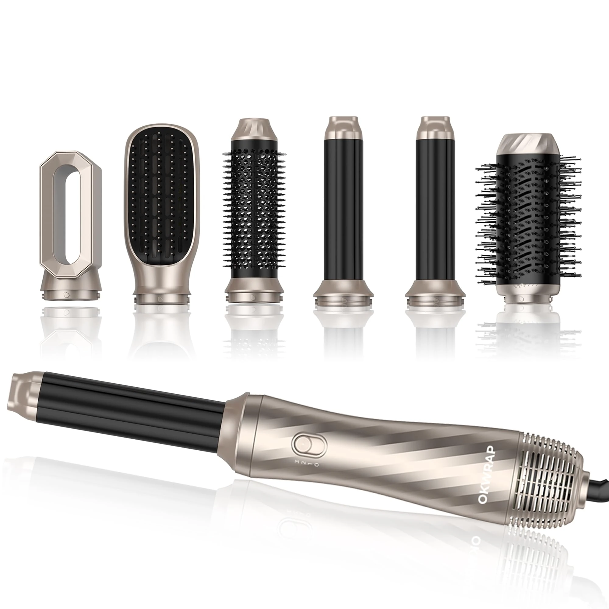 Magic Styler Air Styler Set OKWRAP Hair Styler 6 in 1, Hair Dryer Brush with Curl, Straighten, Volumise, Smooth and Hairdryer Brushes for Styling, Hot Hair Styler for All Hair Type/Length