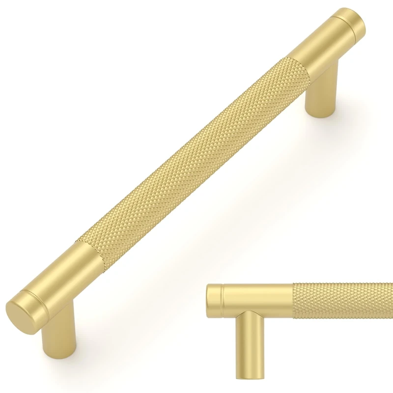 Amerdeco 10 Pack Brushed Gold Knurled Cabinet Pulls 128mm Center to Center Kitchen Cabinet Handles for Drawer Dresser, Cupboard and Wardrobe AM003