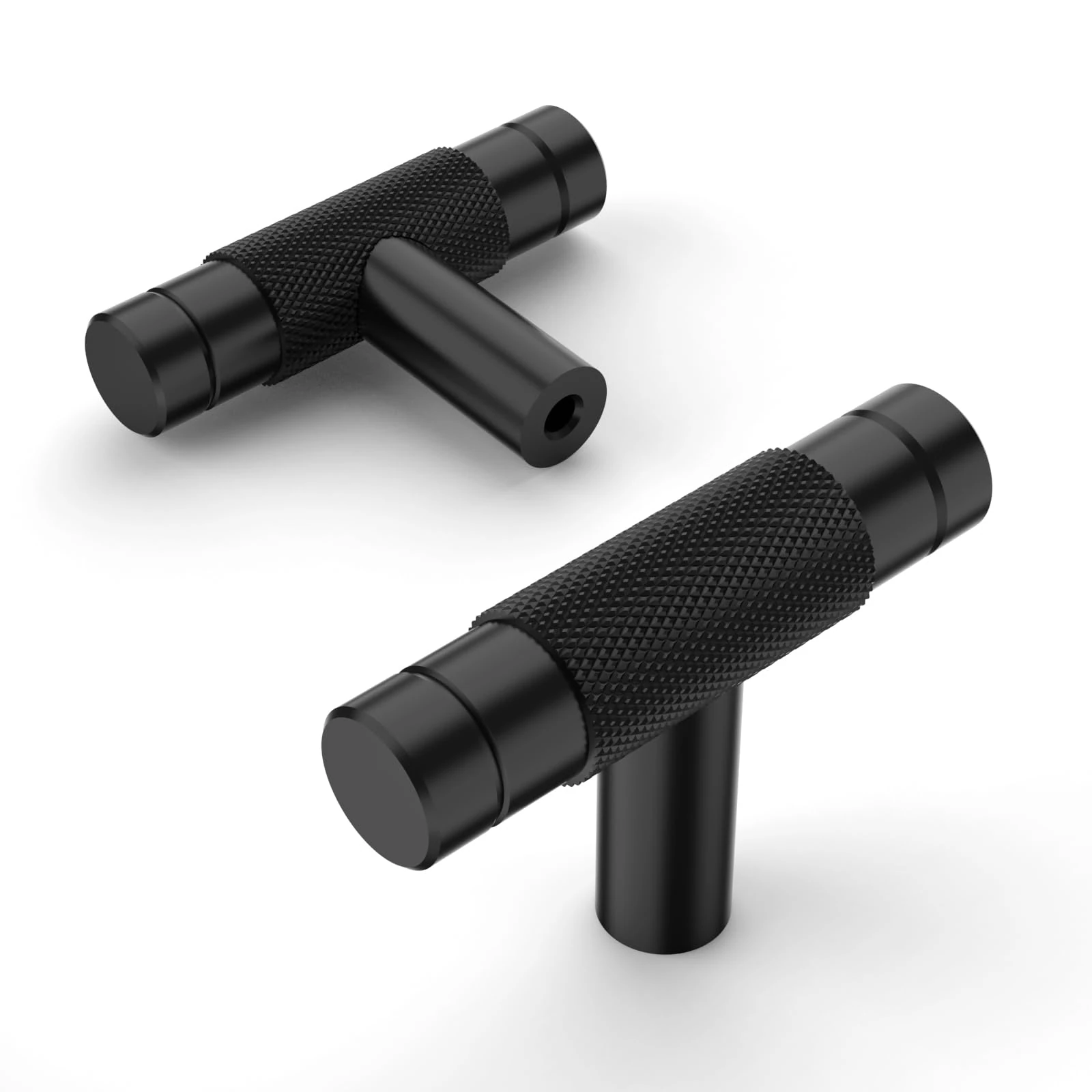 Amerdeco 2 Inch Matte Black Cabinet Knobs - T Bar Drawer Pulls for Bathroom Dresser - 10 Pack Single Hole AM003