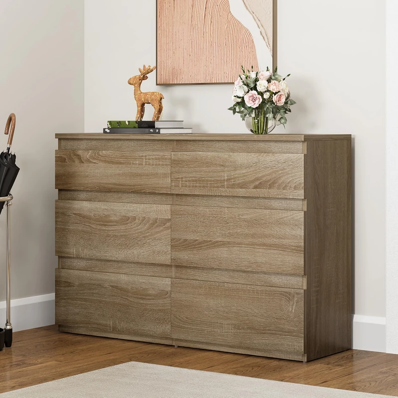 YITAHOME Chest of Drawers Bedroom, Contemporary 6 Drawer, Bedroom Furniture, Wide Chest of Drawers Wood, Bedroom Storage Unit, Sliding Drawers, Storage Cabinet, 100 * 30 * 70cm (Sonoma)