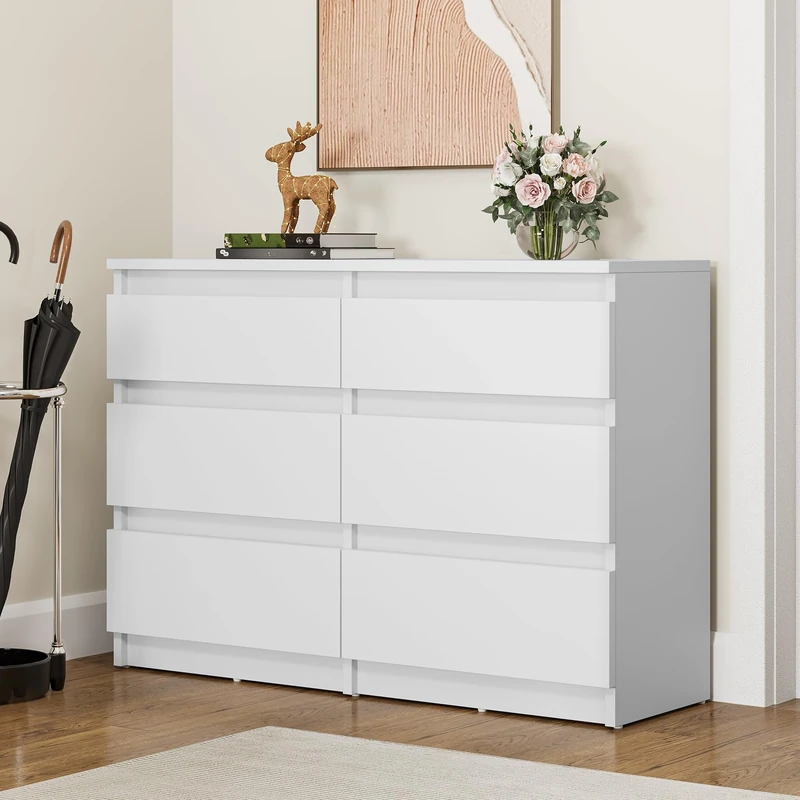YITAHOME Chest of Drawers Wood, Chest of Drawers Bedroom, 6 Drawer with Runners, Bedroom Furniture, Bedroom Storage Unit, Modern Bedroom Bedside Storage Cabinet, 100 * 30 * 70cm (White)