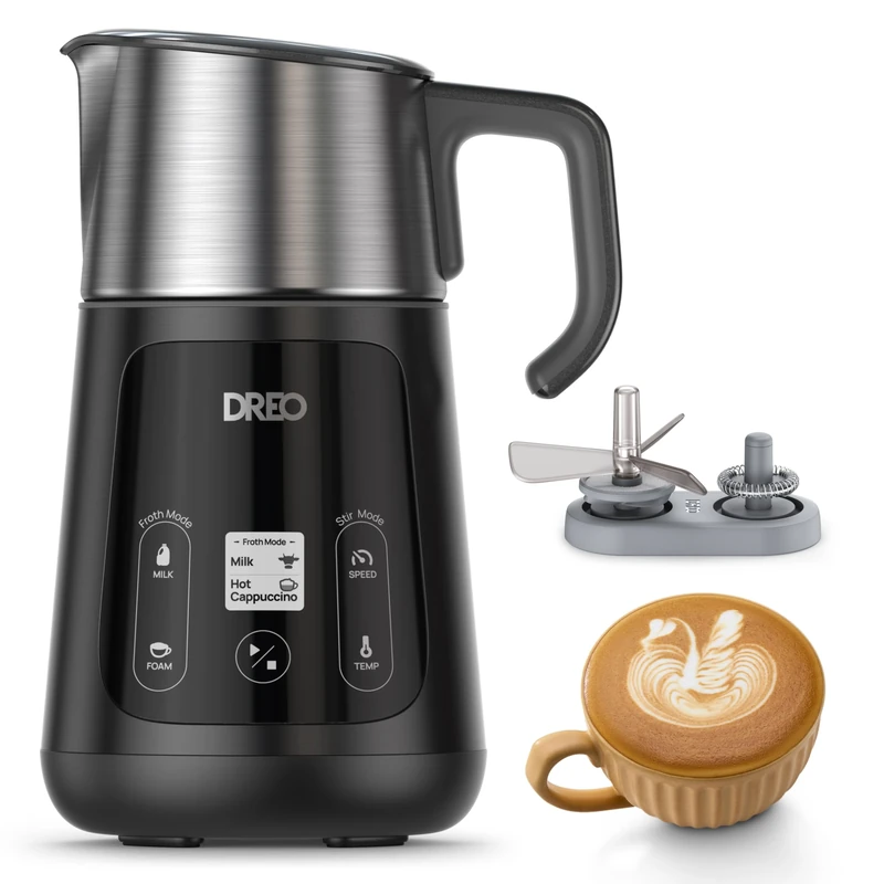 Dreo BaristaMaker Electric Milk Frother All-in-1 800ml - Electric Hot/Cold Foam Machine for Coffee, Latte Art, Automatic Milk Heater, Milk/Herbal Milk, Chips