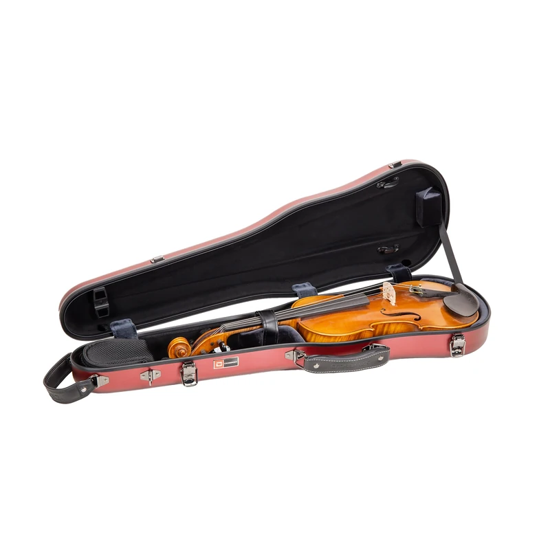 Crossrock Poly Carbon Shaped Violin Case for 4/4 Full-Size | Matte Red Finish, Hygrometer, Accessory Storage – Lightweight Hard Shell for Daily Travel - Red(CRF4050VFRD)