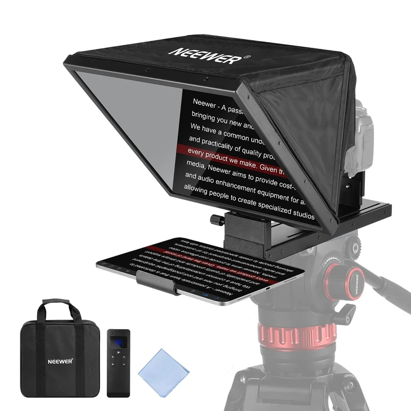 NEEWER BASICS X16B Aluminum Alloy Liftable Teleprompter 16" for iPad Tablet DSLR, No Assembly, App Control, Compatible with iOS Android, Pro for Online Teaching Live Streaming