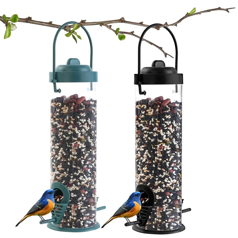 OFFCUP 2-Pack Hanging Bird Feeders - 360 View, 2 Ports, Green/Black