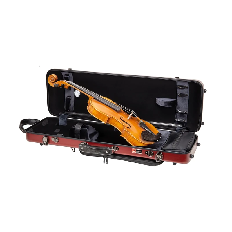 Crossrock Poly Carbon Oblong Violin Case for 4/4 Full-Size | Red Matte Finish, Hygrometer, Music Pouch, Accessory Storage – Lightweight Hard Shell - Red(CRF4050VFRD-R)