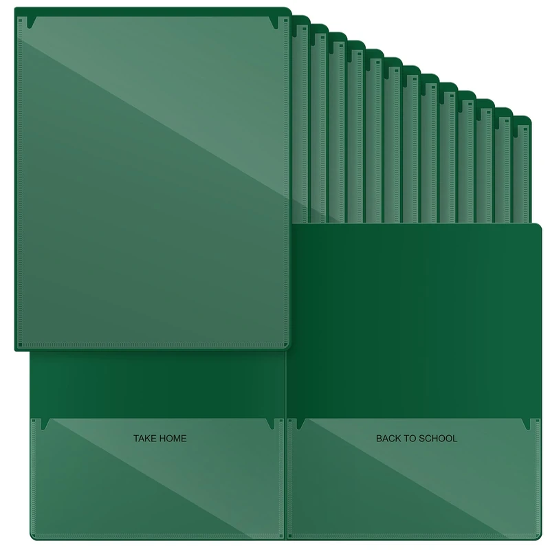 Henoyso 48 Pcs Plastic Take Home Folders with 2 Pockets Parent Teacher Classroom Communication Homework Folder for Students Parent Teacher Connector(Dark Green)