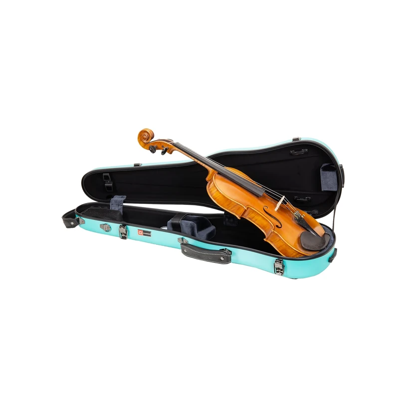 Crossrock Poly Carbon Shaped Violin Case for 4/4 Full-Size | Matte Mint Blue Finish, Hygrometer, Accessory Storage – Lightweight Hard Shell for Daily Travel -Mint Blue (CRF4050VFMB)