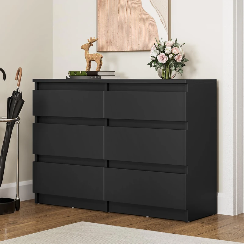 YITAHOME Chest of Drawers Bedroom, Bedroom Furniture, Chest of Drawers Wood, 6 Drawer with Runners, Bedroom Storage Unit, Modern Bedroom Bedside Storage Cabinet, 100 * 30 * 70cm (Black)