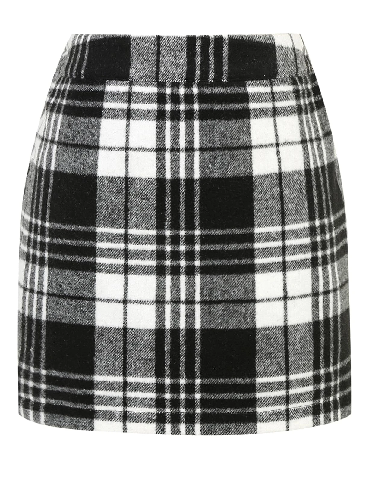 IDEALSANXUN Womens Wool Plaid Mini Skirt Fall Winter High Elastic Waist Short Pencil Skirt, Blackwhite, XL