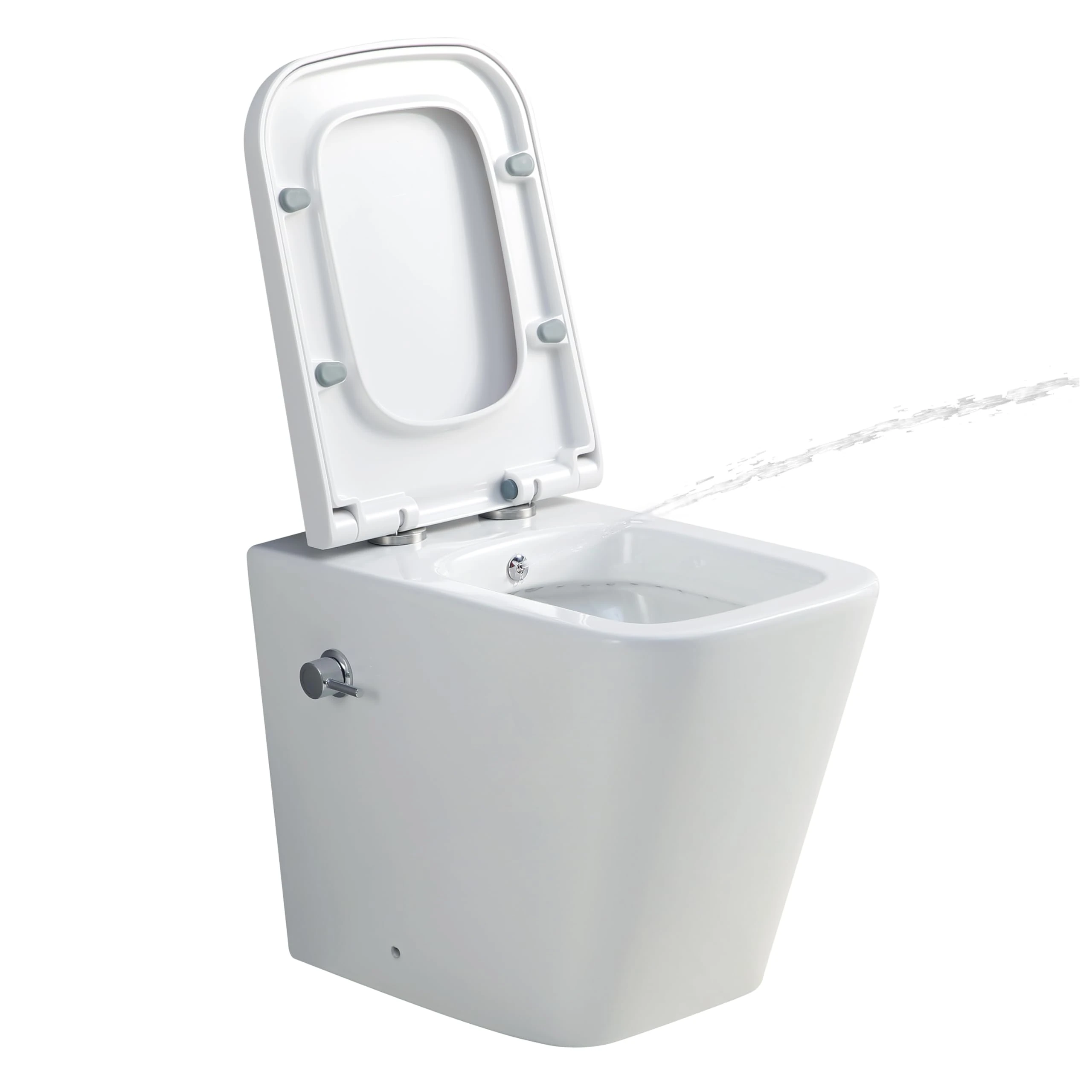 Back to Wall Toilet with Bidet, Integrated Combined Bidet Toilet All in One Modern Square Toilets Short Projection Ceramic WC Pan Soft Close Seat BTW Compact Bathroom Toilets