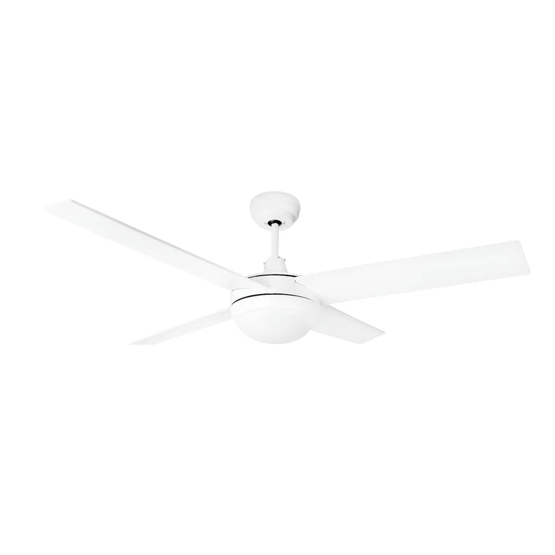 White DC ceiling fan with LED lights and 4 x 52 inch blades, ideal for refreshing your home in style and energy efficiency.Stylish design fits any environment.