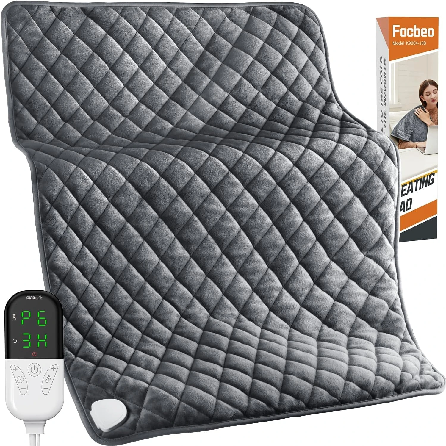 Focbeo 35" x 20" Heat Pad for Back Pain Relief, Extra Large Electric Heating Pad with 6 Temperature Levels 4 Time Settings Heat Pads for Neck Shoulder Belly, Auto Shut Off, Machine Washable