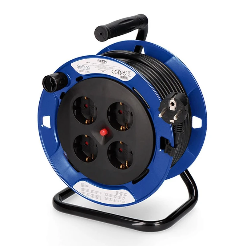 Professional Cable Winder with Thermal Shield, 3x1.5mm, 15m and 4 T/TL outlets. Ideal for Safe and efficient use in Any Space, Keep Your Devices Connected Without Risk.