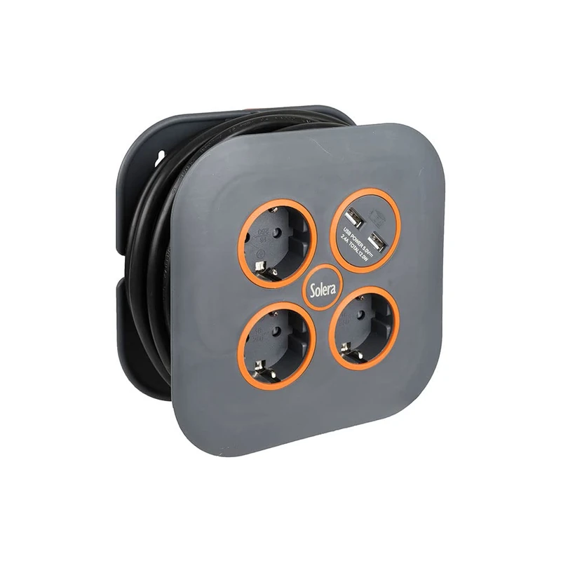 Cable winder 3 sockets 2P+T and 2 USB 7321USB: the perfect solution to keep your devices tidy and charged at home or in the office. Practicality and order in one product! - Image 1