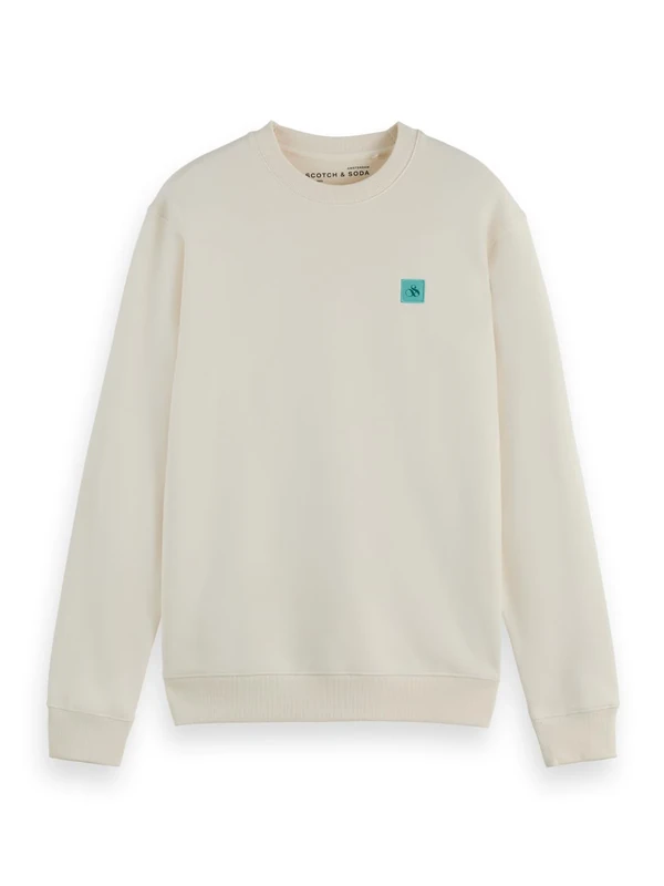 Scotch & Soda Mens Essential Badge Logo Crewneck Sweatshirt, Eggnog, S UK