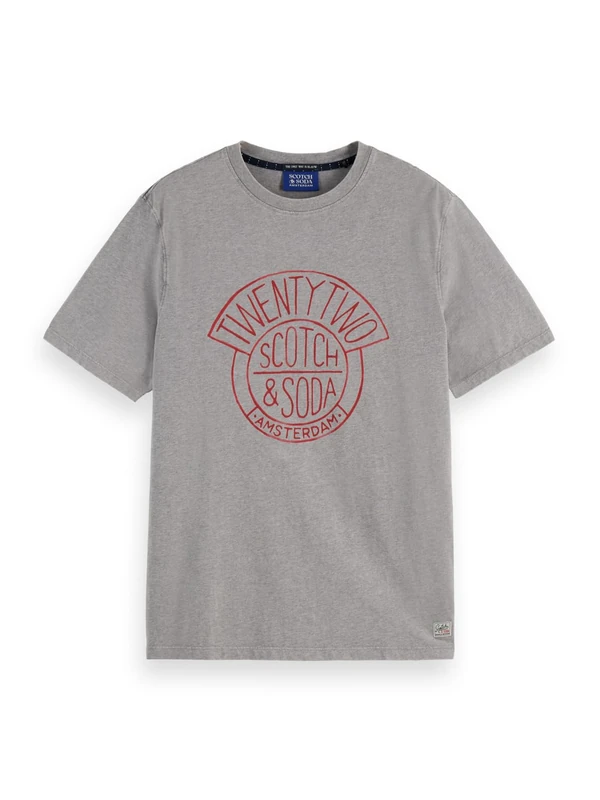 Scotch & Soda Mens Chest Artwork T-Shirt, Grey Melange 030, L UK