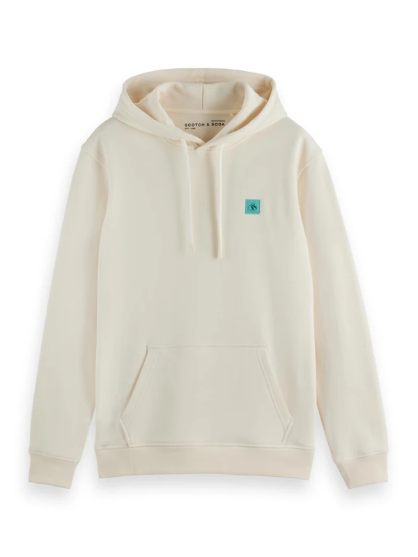 Scotch & Soda Mens Essential Badge Logo Hooded Sweatshirt, Eggnog, XXL UK