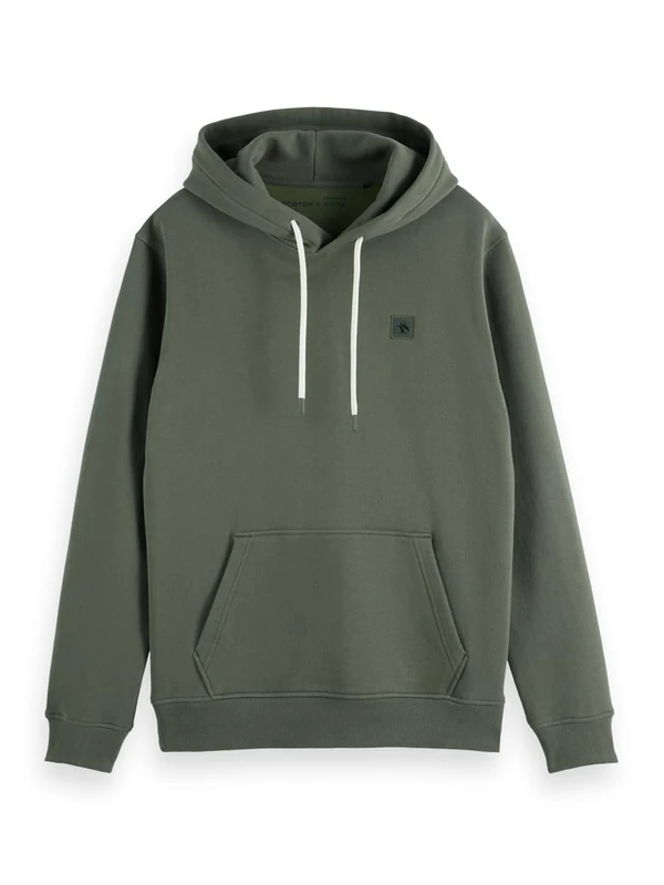 Scotch & Soda Mens Essential Badge Logo Hooded Sweatshirt, Thyme, M UK
