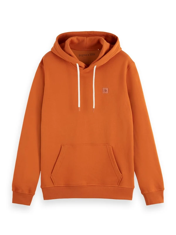 Scotch & Soda Mens Essential Badge Logo Hooded Sweatshirt, Rust, XXL UK