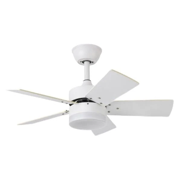 Brightium Marta Blanco 36W DC Fan with 5 Blades. Design in White and Beech. Measurements: 41 x 76 cm, 3060 Lumens. Remote Control, Memory, Timer and Temperatures of 3000K, 4000K and 6000K.