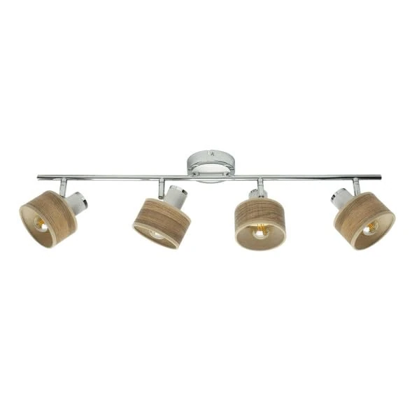 Nando 4xe14 White Chrome with Light Wood. Adjustable spotlights That Allow You to Customize The Lighting. Dimensions: 16 x 73 x 10 cm. Ideal for Any Modern Environment.