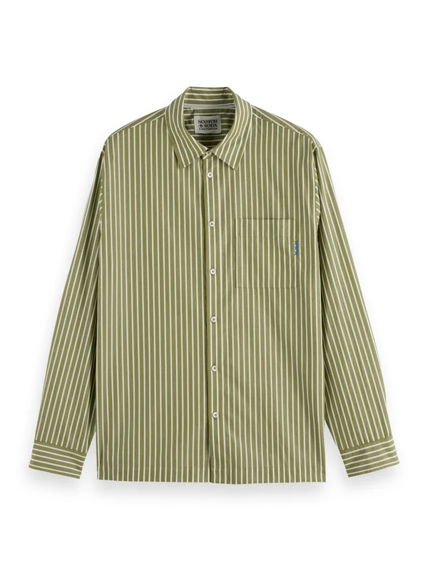 Scotch & Soda Mens Poplin Shirt, Calla Green Stripe, XL UK