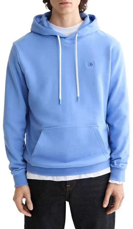 Scotch & Soda Mens Essential Badge Logo Hooded Sweatshirt, Blue Bonnet, XXL UK