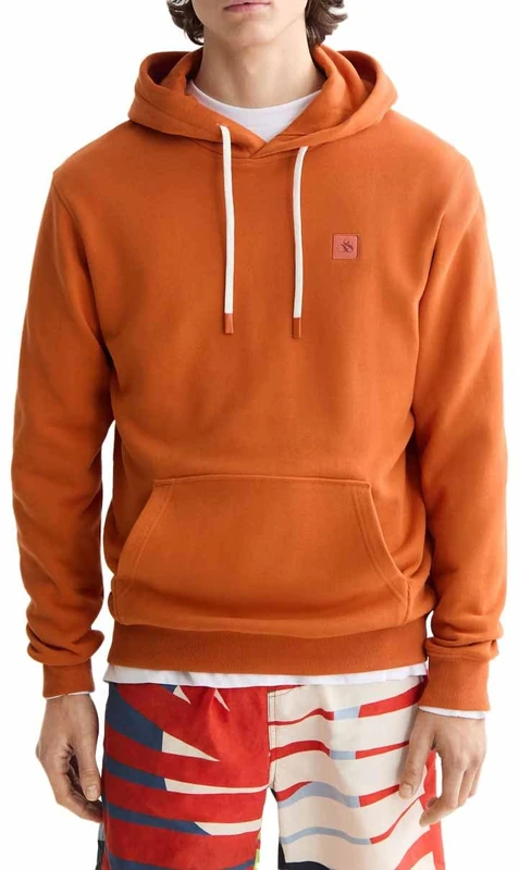 Scotch & Soda Mens Essential Badge Logo Hooded Sweatshirt, Rust, L UK