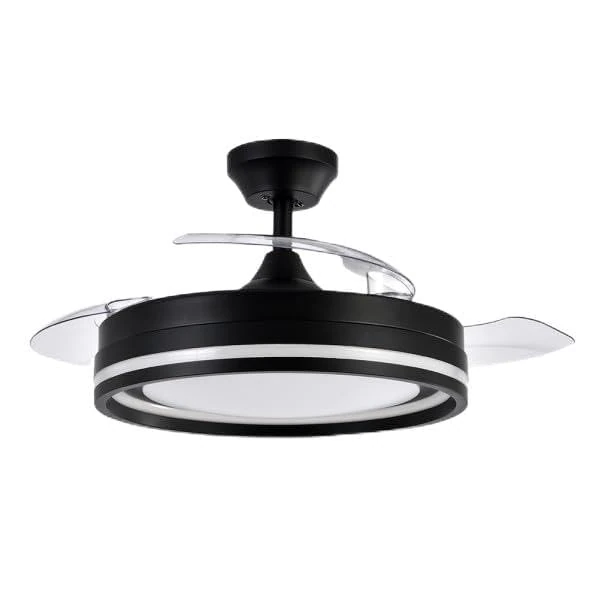 Brightium Cerrato DC Fan Black 72W with 3 folding blades. Powerful 7200 lm and 6 speeds, available in 3000K, 4500K and 6000K. Remote control, timer and memory function included.