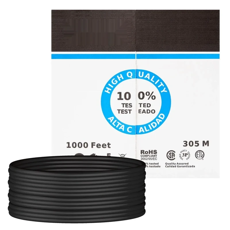 Brightium CAT.6 UTP Rigid UTP Network Cable AWG24 for outdoor use. 1000 ft (305m) length, ideal for robust, durable installations. Ensures high speed and reliability in network connections.