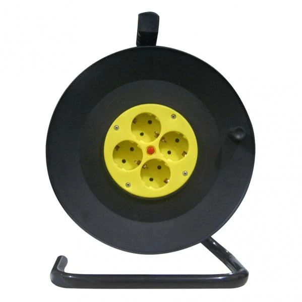 4 Plug Cable Reel 50 m 3gx1.5 mm Copper, Equipped with Safety Thermostat, Ideal for Home and Professional use, Supports up to 3250W. Take Advantage of its Versatility and Resistance!