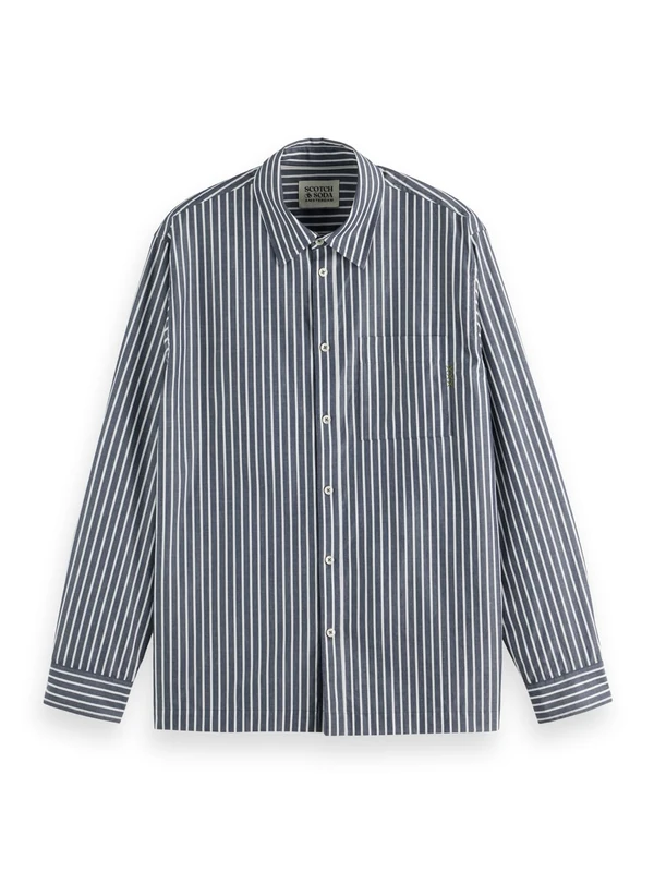 Scotch & Soda Mens Poplin Shirt, Sky Captain Stripes, XL UK