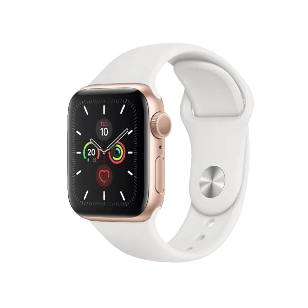 Apple Watch Series 5 (GPS, 40MM) - Gold Aluminium case with White Sport Band (Renewed)