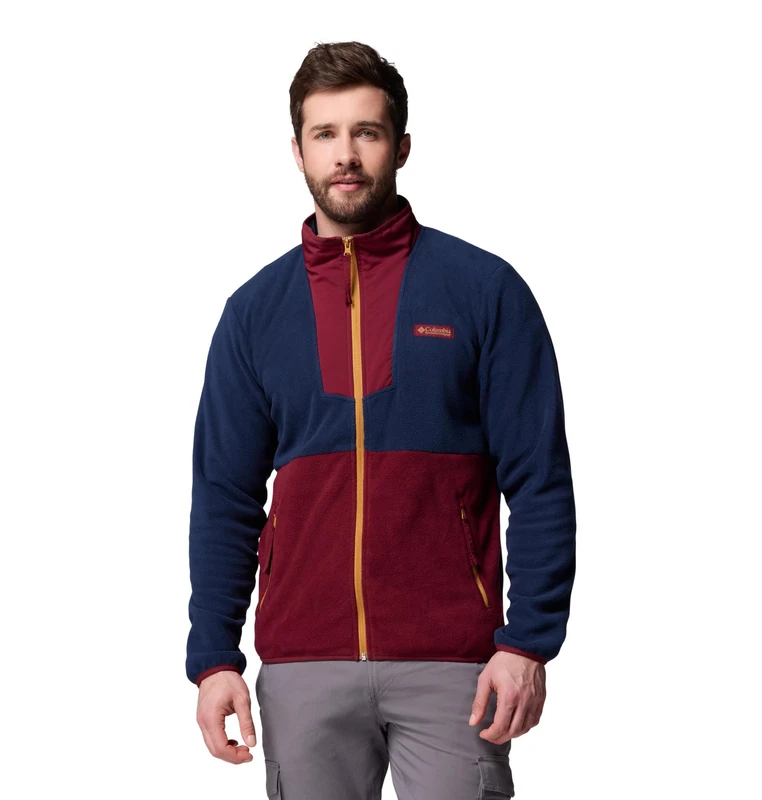 Columbia Men's Sequoia Grove Full Zip Fleece, Full Zip Fleece Jacket, Rich Wine/Collegiate Navy, S