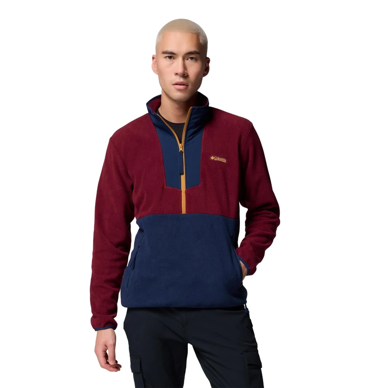 Columbia Men's Sequoia Grove Half Zip Fleece, Fleece Pull Over, Rich Wine/Collegiate Navy, L