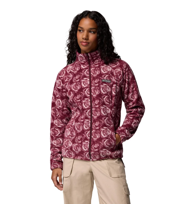 Columbia Women's Benton Springs Printed Full Zip, Rich Wine Rose City, S