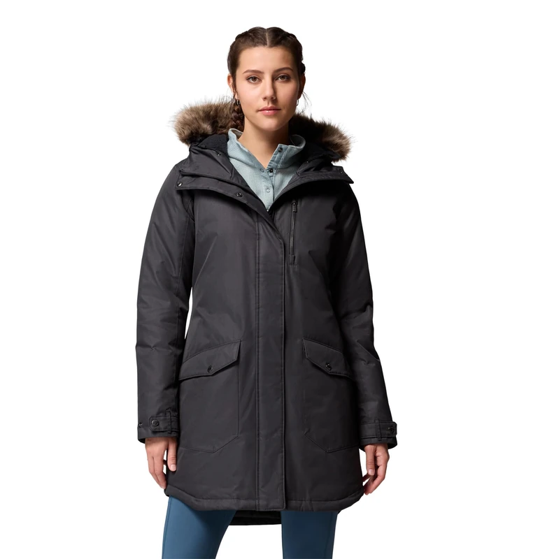 Columbia Women's Suttle Mountain Long Insulated Jacket, Winter Jacket, Black, Large