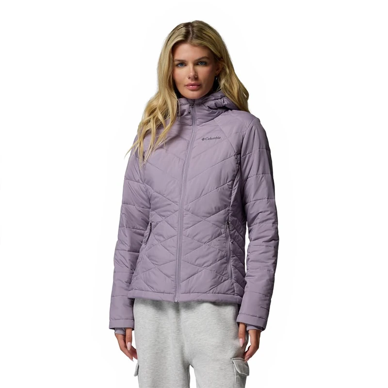 Columbia Women's Heavenly Hooded Jacket, Hooded Puffer Jacket, Shale Purple, XL