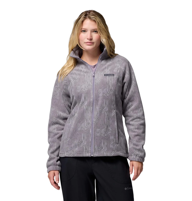 Columbia Women's Benton Springs Printed Full Zip, Full Zip Fleece Jacket, Shale Purple Flowfalls, Large
