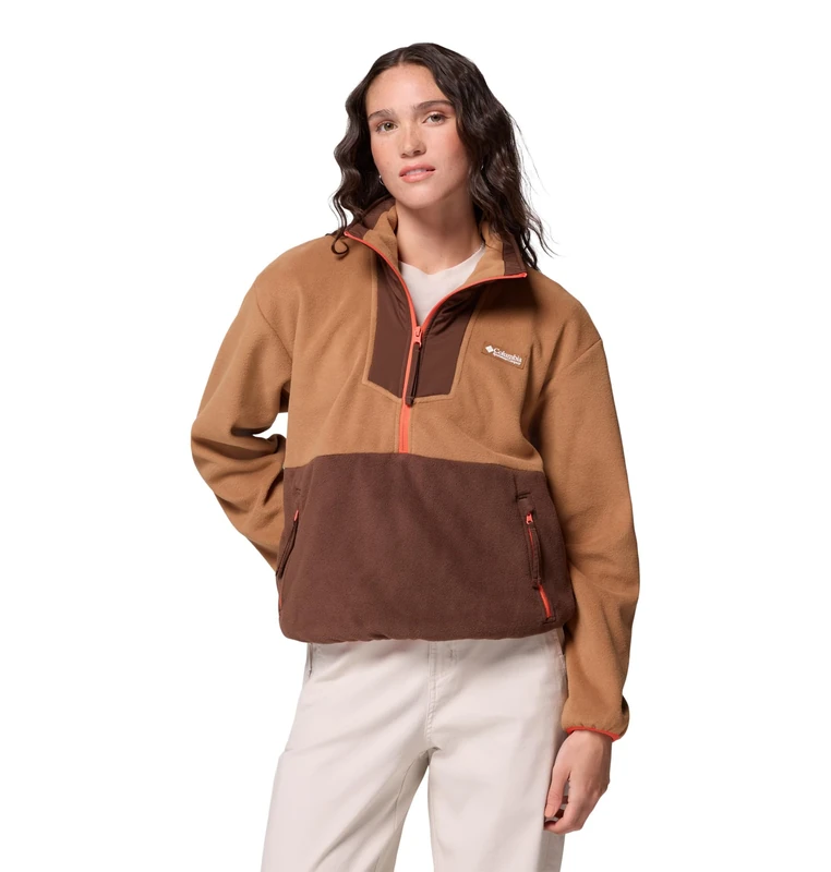 Columbia Women's Sequoia Grove 1/2 Zip Fleece Jacket, Camel Brown/Tobacco/Zing, XS