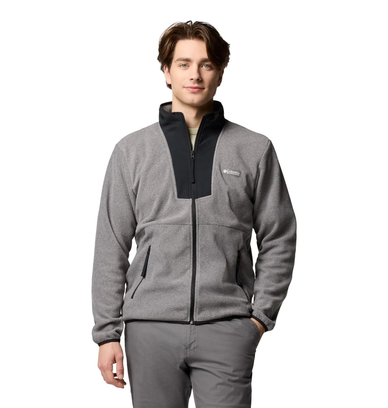 Columbia Men's Sequoia Grove Full Zip Fleece, Full Zip Fleece Jacket, City Grey Heather/Black, Large