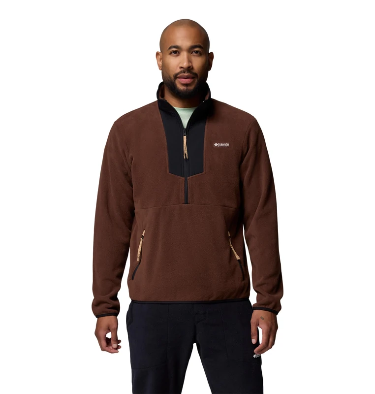 Columbia Men's Sequoia Grove Half Zip Fleece, Fleece Pull Over, Tobacco/Black, S