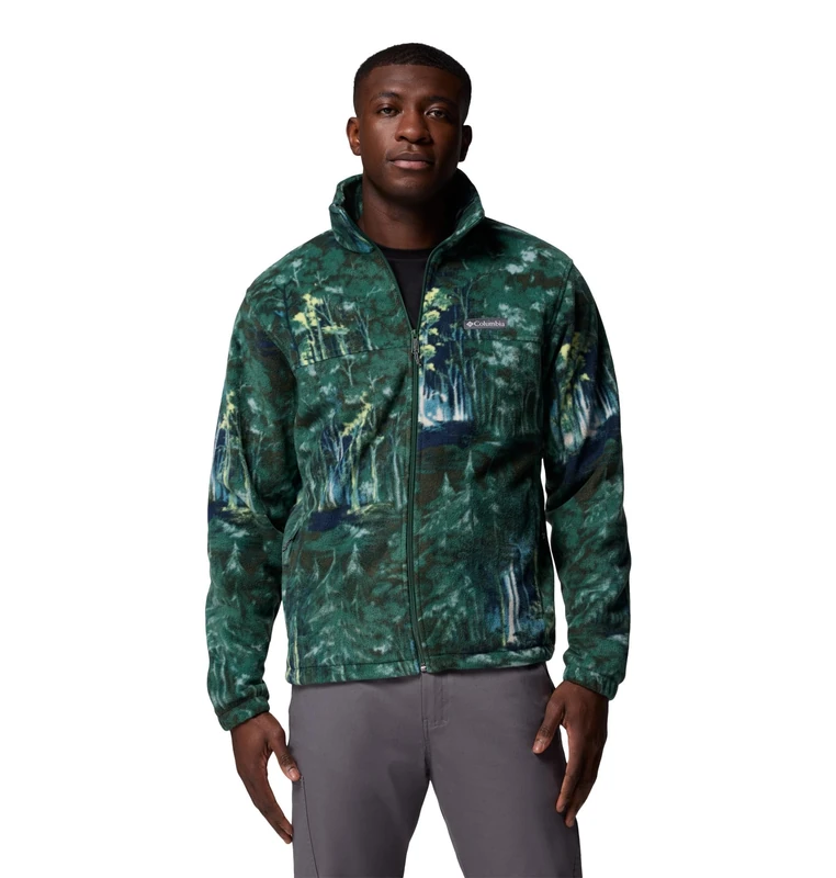 Columbia Men's Steens Mountain Printed Jacket, Full Zip Fleece Jacket, Rain Forest Deschutestrees, XXL