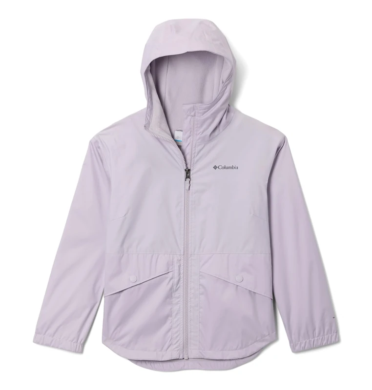 Columbia Youth Girls Rainy Trails 2 Fleece Lined Jacket, Waterproof Rain Jacket, Lavender Pearl, S