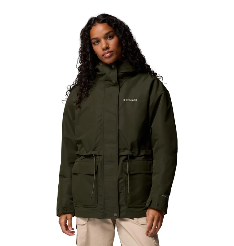 Columbia Women's Drop Ridge 2 Interchange Jacket, 3 In 1 Interchange Winter Coat, Greenscape, Large