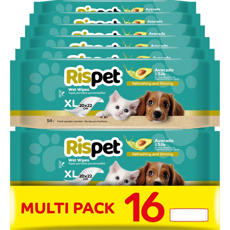 Rispet Salviette Igienizzanti e Purificanti XL, Avocado e Seta, per Il Manto di Cani, Gatti e Animali Domestici, 864 Salviettine