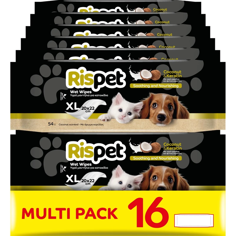 Rispet Salviette Igienizzanti e Purificanti XL, Cocco e Cheratina, per Il Manto di Cani, Gatti e Animali Domestici, 864 Salviettine